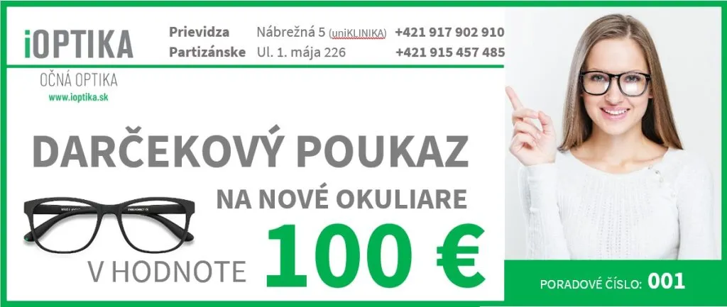 Darčekový poukaz iOPTIKA na okuliare v hodnote 100 eur