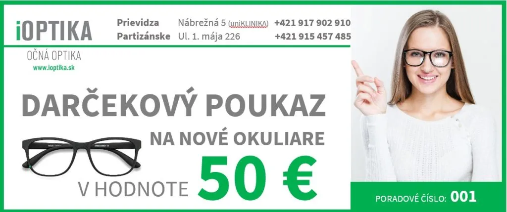Darčekový poukaz iOPTIKA na okuliare v hodnote 50 eur